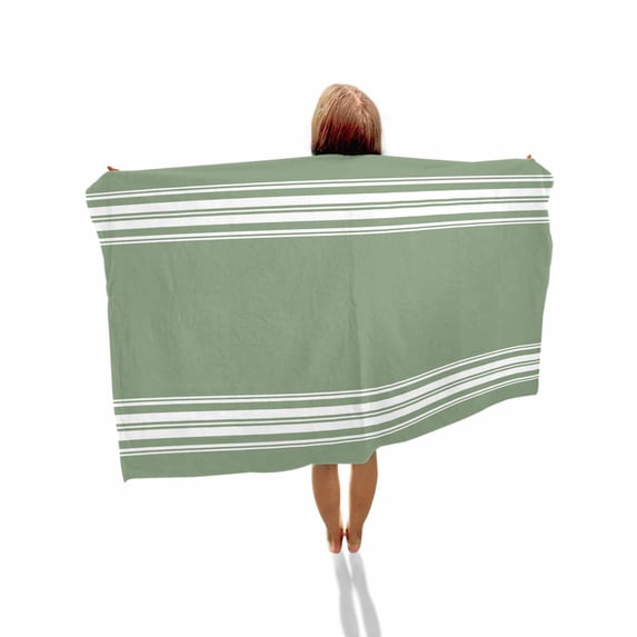 Dark Sage Green Beach Towels Oversized Super Absorbent, Farmhouse Sage Green White Striped Lightweight Bath Towel Quick Dry Sets For Bathroom/Pool/Rv Camping/Beach Play/Gym Room/Picnic 35"x70"