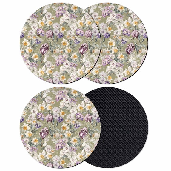 Dark Sage Green Botanical Coasters Set of 4, Absorbent Coasters for Drinks, Spring Floral Summer Botanical Retro Coaster for Desk Coffee Table Protection, Home Decor House Warming Gifts 4"