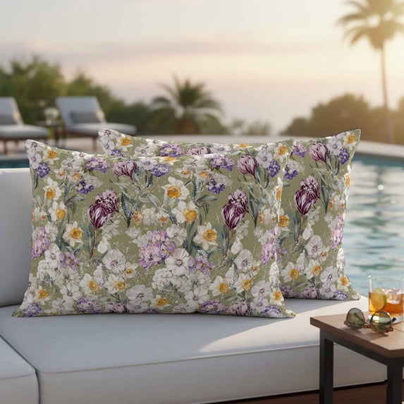 Dark Sage Green Botanical Outdoor Pillow Covers 20x12 Inch Lumbar Pillow Covers Set of 2 Waterproof Decorative Throw Pillow Cases Spring Floral Summer Botanical Retro Cushion Covers for Patio