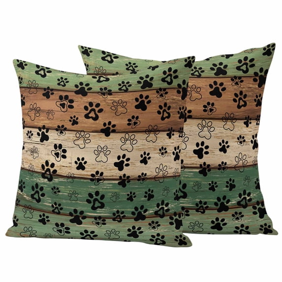 Dark Sage Green Brown Outdoor Waterproof Pillow Covers, Farmhouse Dog Paw Vintage Decorative Square Throw Pillowcase Sofa Cushion Sham for Patio/Couch/Chair, 26"x26" 2 Pack