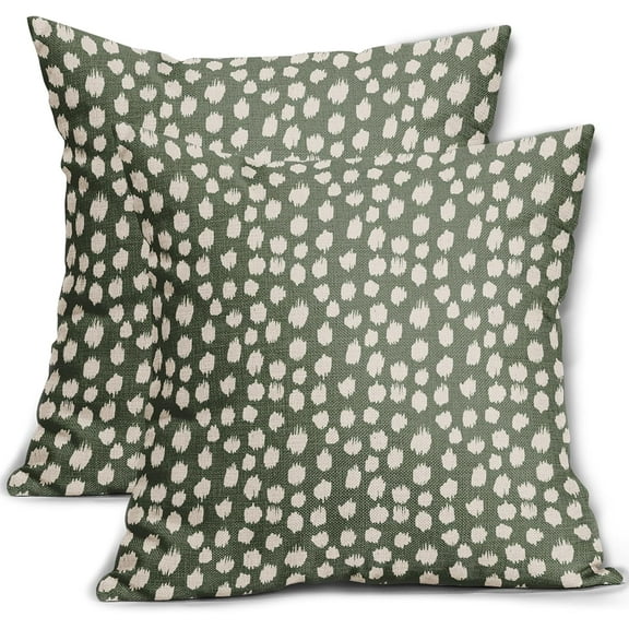 Dark Sage Green Cream Dots Pillow Covers 18x18 Set of 2 Boho Polka Dot Throw Pillows Modern Trendy Print Outdoor Decorative Pillowcase Square Cushion Cases Decor for Sofa Couch Bed