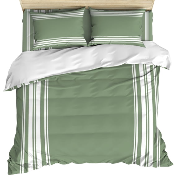 Dark Sage Green Duvet Cover Set, Farmhouse Sage Green White Striped Soft Duvet Cover Twin Size Bedding Set 4 Pieces, 1 Quiltcover and 2 Pillowcases with Zipper, 1 Bed Sheet for All Seasons