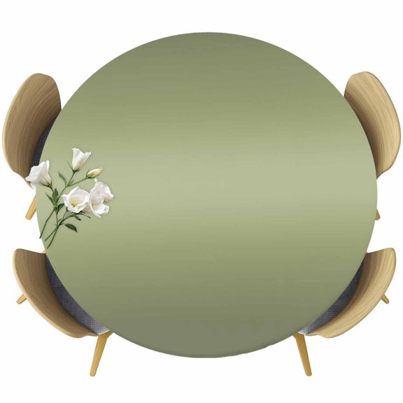 Dark Sage Green Ombre Round Tablecloth 55-60 Inch Round Fitted Table Cloth with Elastic Edge, Modern Abstract Aesthetics Waterproof Table Cover Protector for Outdoor Picnic Party Dining