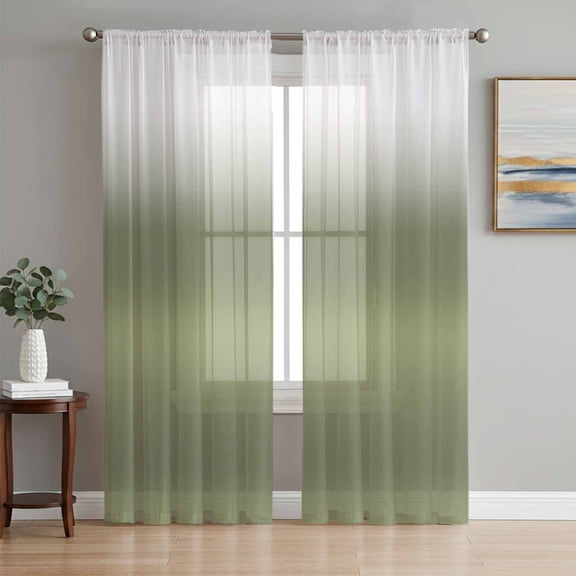 Dark Sage Green Ombre Semi Sheer Curtains 108 Inch Length 2 Panels Set, Modern Abstract Gradient Sheer Kitchen Curtain Privacy Voile Window Curtain for Living Room Bedroom Rod Pocket Drapes