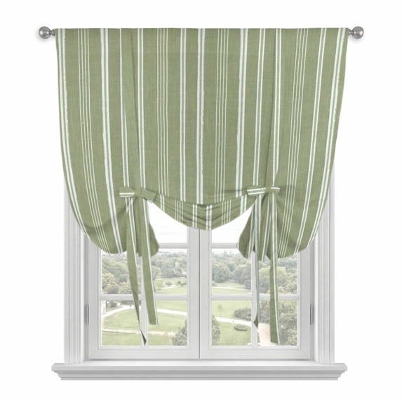 Dark Sage Green Striped Tie Up Curtains for Kitchen Windows,Adjustable Rod Pocket Valance 45 Inch Short, Farmhouse Stripes Modern Vintage Window Treatment Balloon Roman Blind Shade, 52" x 45"