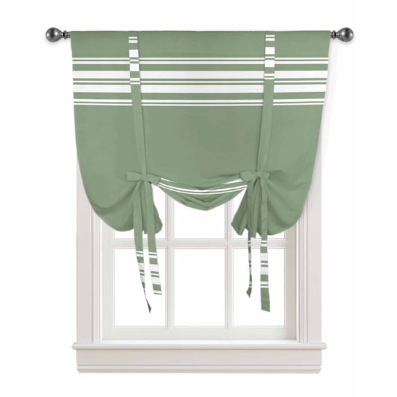 Dark Sage Green Stripes Tie Up Curtains for Kitchen Bathroom Bedroom Windows 54 Inch Length, Farmhouse Modern Vertical Lines Balloon Drape Curtains Shade Rod Pocket Drapery Curtain Panel, 42"x63"
