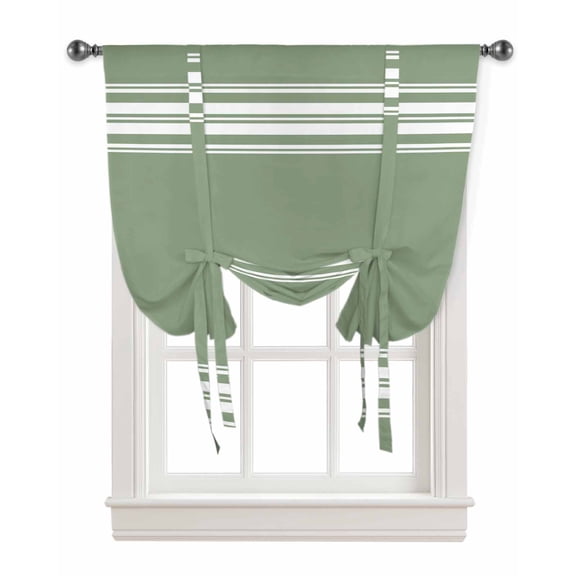 Dark Sage Green Stripes Tie Up Curtains for Kitchen Bathroom Bedroom Windows 63 Inch Length, Farmhouse Modern Vertical Lines Balloon Drape Curtains Shade Rod Pocket Drapery Curtain Panel, 46"x63"
