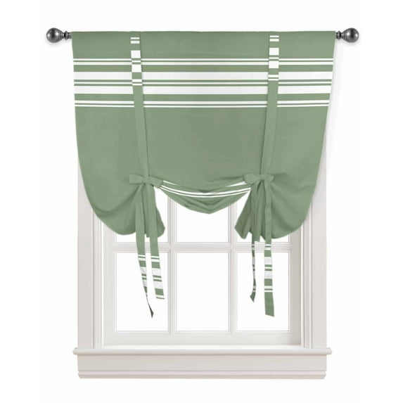 Dark Sage Green Stripes Tie Up Curtains for Kitchen Bathroom Bedroom Windows 63 Inch Length, Farmhouse Modern Vertical Lines Balloon Drape Curtains Shade Rod Pocket Drapery Curtain Panel, 52"x63"