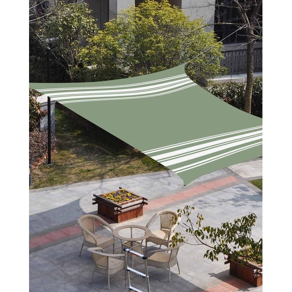Dark Sage Green Sun Shade Sail 12'x16' Rectangle Outdoor Shade Canopy, Farmhouse Sage Green White Striped Porch Shades Outdoor Sun Blocking Screen, Sunshade Cloth Covers for Patio/Deck/Garden