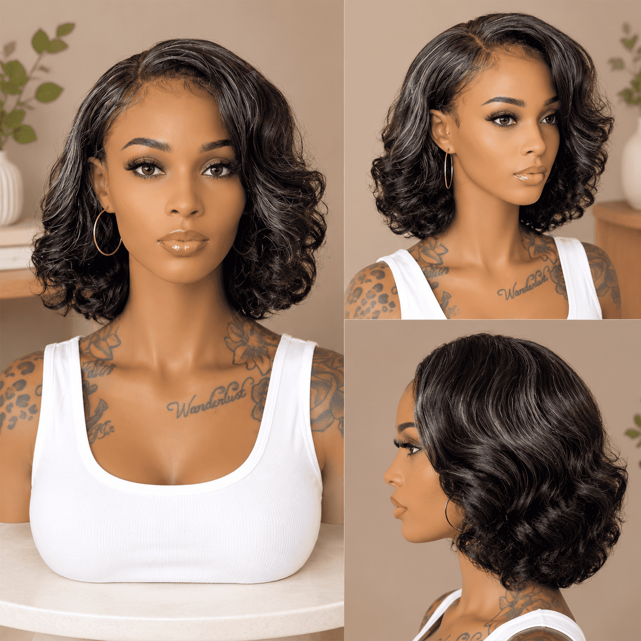 Pepper Hd Dark Salt And Pepper Wigs For Black Women Loose Body Wave Bob Human ...