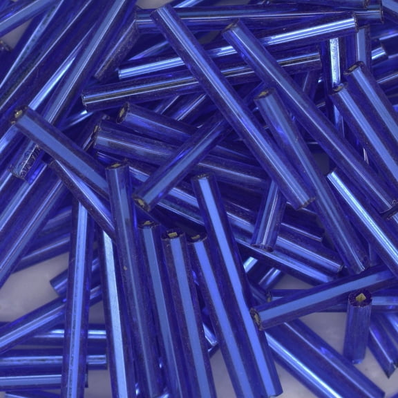 Dark Sapphire Silver Lined Bugle Beads Czech Glass 25mm 1" Extra Long