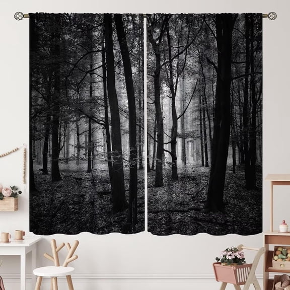 Dark Scary Forest Curtains Night Spooky Trees Gothic Sytle Blackout Rod Pocket Curtains for Bedroom Living Room Kitchen Decor Thermal Insulated Window Drapes 2 Panel Set 42x63 Inch