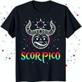 thumbnail image 1 of Dark Scorpio T-Shirt with Bold Graphic & Rainbow 'SCORPICO' Text, 1 of 5