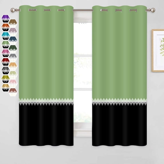 Dark Sea Green Black Window Curtains Panel 63 inches Long Farmhouse Drapes for Bedroom Living Room Blackout Curtains 2 Panels Darkening Treatment with Grommet Set of Dark Sea Green Black