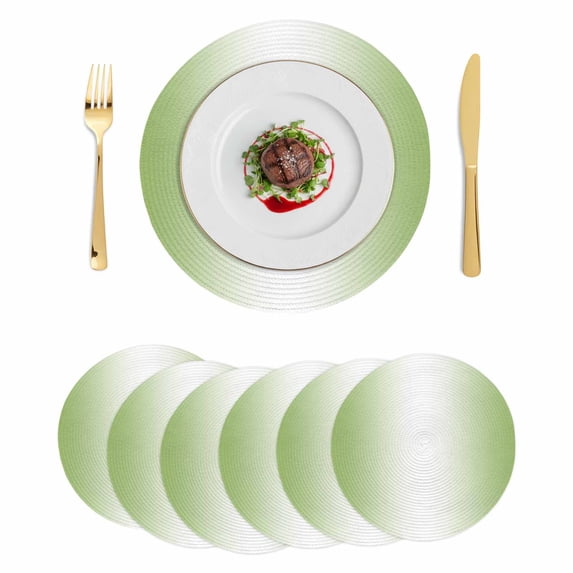 Dark Sea Green Ombre Round 15 Inch Placemats Set of 6, Modern Gradient Abstract Art HeatResistant Non Slip Place Mats for Dining Table, Wipeable Braided Kitchen Table Mats for Housewarming