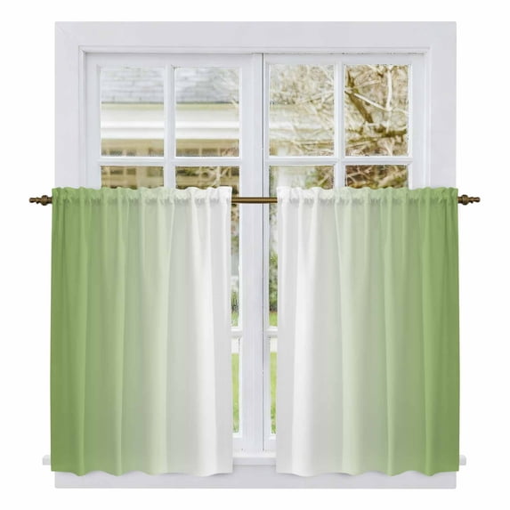 Dark Sea Green Ombre Tier Curtains, Modern Gradient Abstract Art Light Filtering Kitchen Curtains, 2Pcs Rod Pocket Half Window Treatments Panels for Sink Cafe Cabinet Basement 27.5x45 Inches