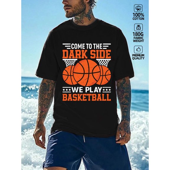 Dark Side Basketball men Exercise 180G 100% Cotton black Running gym Trendy Unisex Shirt Short Sleeve tshirts Unique Design Unisex Shirt Crewneck tshirts