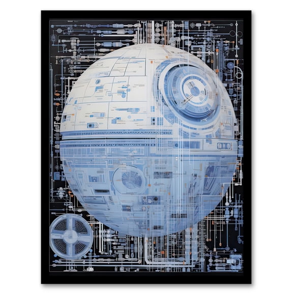 Dark Side Engineering Death Star Schematic Blueprint Science Fiction Technology Design Artwork Framed Wall Art Print A4