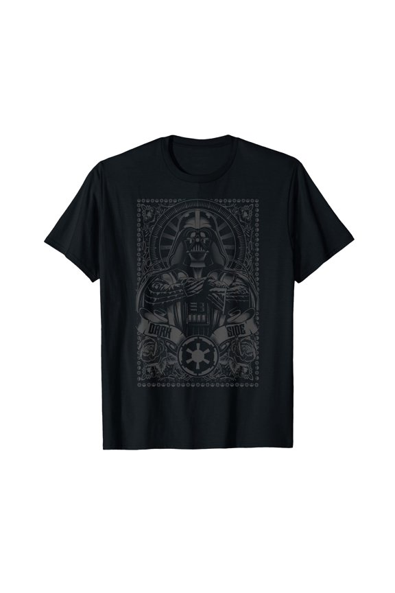 Dark Side Ornate Etching Graphic T-Shirt for Fans of Dark Themes and Unique Style