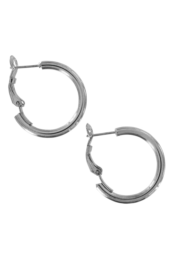 Dark Silver Solid Hoop Latch Back Earrings 1" Ladies Adult Female Women