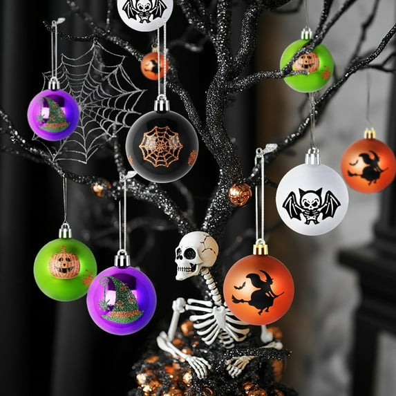 Dark Skeleton Ball Set 6cm Halloween Party Tree Hanging Porch Decoration Painted Plated Ball Hanging，halloween Indoor Decor，halloween Decorations，