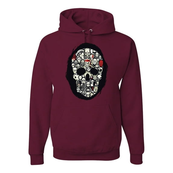 Dark Skeleton Grim Reaper Trippy Skull Face Fashion Graphic Hoodie Sweatshirt, Maroon, 2XL