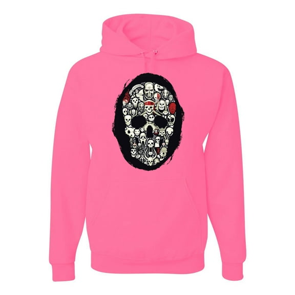 Dark Skeleton Grim Reaper Trippy Skull Face Fashion Graphic Hoodie Sweatshirt, Neon Pink, Medium