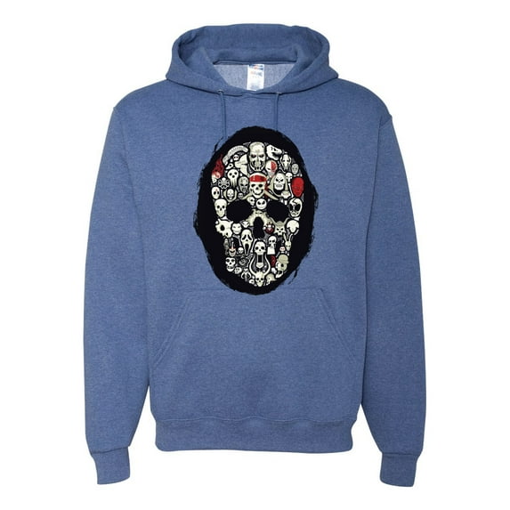 Dark Skeleton Grim Reaper Trippy Skull Face Fashion Graphic Hoodie Sweatshirt, Vintage Heather Blue, 2XL