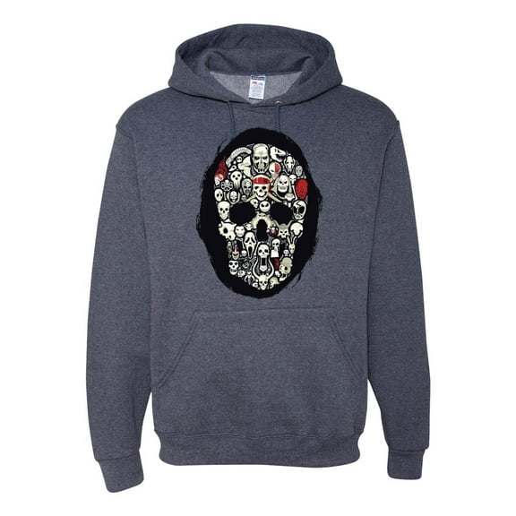 Dark Skeleton Grim Reaper Trippy Skull Face Fashion Graphic Hoodie Sweatshirt, Vintage Heather Navy, Small