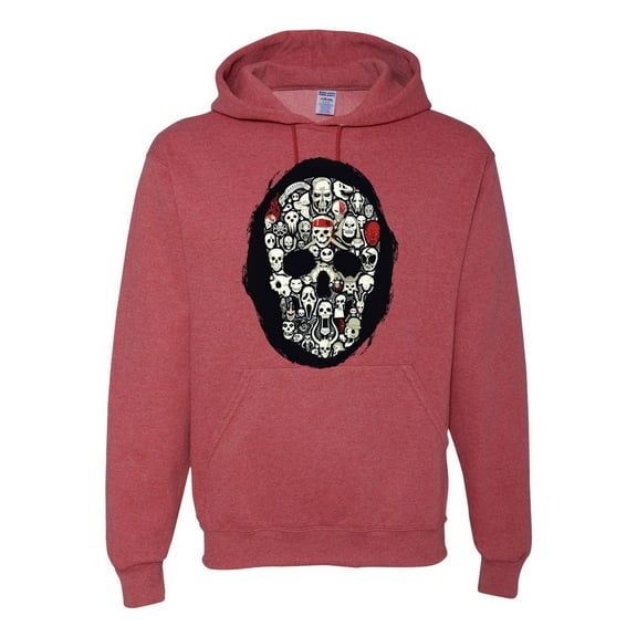 Dark Skeleton Grim Reaper Trippy Skull Face Fashion Graphic Hoodie Sweatshirt, Vintage Heather Red, Medium