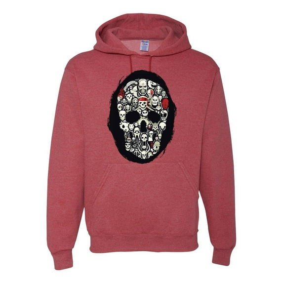 Dark Skeleton Grim Reaper Trippy Skull Face Fashion Graphic Hoodie Sweatshirt, Vintage Heather Red, X-Large