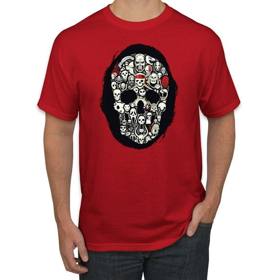 Dark Skeleton Grim Reaper Trippy Skull Face Fashion Graphic T-Shirt, Red, 5XL