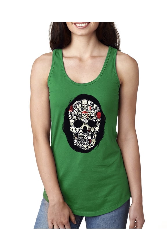 Dark Skeleton Grim Reaper Trippy Skull Face Fashion Ladies Racerback Tank Top, Kelly, X-Large