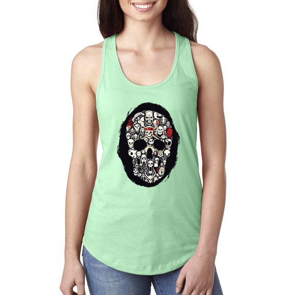Dark Skeleton Grim Reaper Trippy Skull Face Fashion Ladies Racerback Tank Top, Mint, X-Large