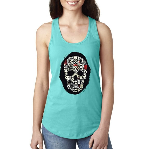 Dark Skeleton Grim Reaper Trippy Skull Face Fashion Ladies Racerback Tank Top, Tahiti Blue, Large