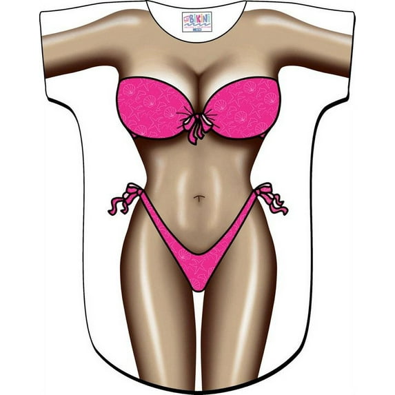 Dark Skin Hot Pink Bikini Body Tee Shirt Cover-Up #34 (Plus Size)