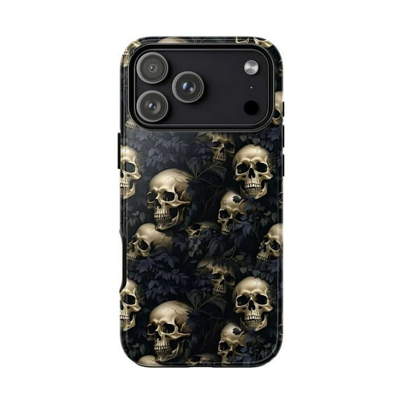 Dark Skull Pattern Phone Case, Gothic Halloween iPhone Cover, Spooky Artistic Protective Case for iPhone 17 16 15 14 13 12 11 Plus Pro Max Mini