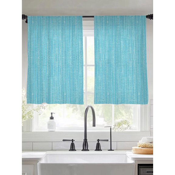 Dark Sky Blue Sheer Curtains 54 inches Long, Country Vintage Minimalist Solid Color Backdrop Light Filtering Sheer Window Curtains Rod Pocket Voile Drapes for Bedroom Living Room, 2 Panels
