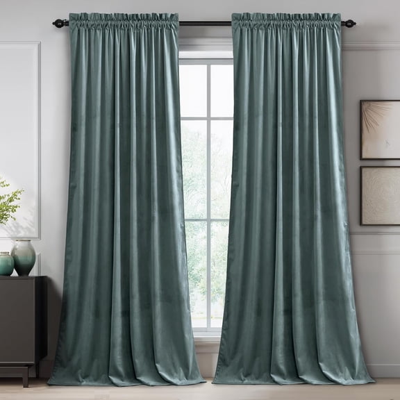 Dark Slate Blue Velvet Bedroom Darkening Drapes 96" Long, Modern Vertical Thermal Insulated Panels, 2 Panels