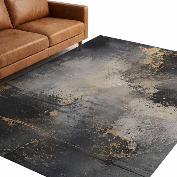 Dark Slate Clouds 6'x9' Large Area Rugs Abstract Gold Patches Rustic Black Storms Waves Washable Area Rugs Non-Slip Indoor Floor Mats for Living Room, Sitting Room, Inn Lobby