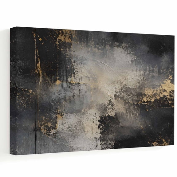 Dark Slate Clouds Canvas Wall Art, Abstract Gold Patches Rustic Black Storms Waves Wall Art Prints Artwork Framed Canvas Ready to Hang Art Pictures for Bathroom, Dressing Table, Entryway 12" x 8"