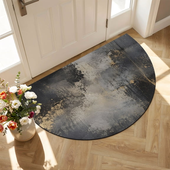 Dark Slate Clouds Half Round Diatomaceous Earth Doormat, 16"x24" Abstract Gold Patches Rustic Black Storms Waves Absorbent Quick Dry Irregular Door Mat Floor Mat Entryway Rug for Bathroom Kitchen
