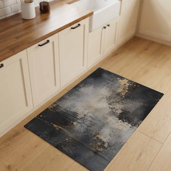 Dark Slate Clouds Small Area Rugs 2x3 Abstract Gold Patches Rustic Black Storms Waves Entryway Rugs Washable Door Mat, Low-Profile Area Rugs Non Slip Floor Carpet for Living Room Bedroom Home Office