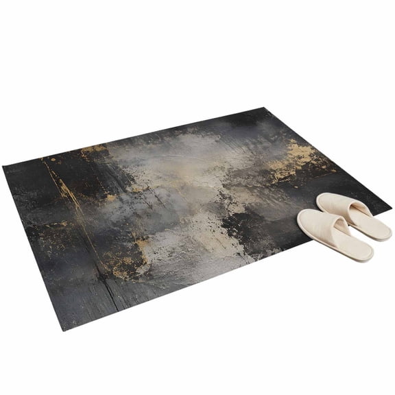 Dark Slate Clouds Washable Area Rug 2 x 3 ft Abstract Gold Patches Rustic Black Storms Waves Soft Non‑Slip Rugs Stain Repellent Indoor Mats for Front Door, Narrow Hallway, Kitchen Doorway, Bedside