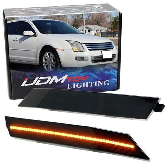 Dark Smoked Lens Amber Full LED Strip Front Side Marker Lights For 2006-2009 Ford Fusion, Mercury Milan, Powered by 50-SMD LED, Replace OEM Amber Sidemarkers