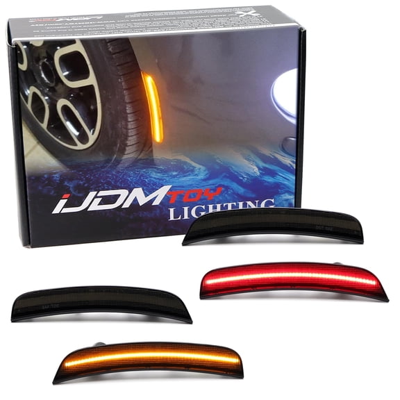 Dark Smoked Lens Amber/Red Full LED Wheel Arch Side Marker Light Kit For 2012-2019 Fiat 500 Abarth/GQ Models, Powered by Total 180-SMD LED, Replace OEM Sidemarker Lamps