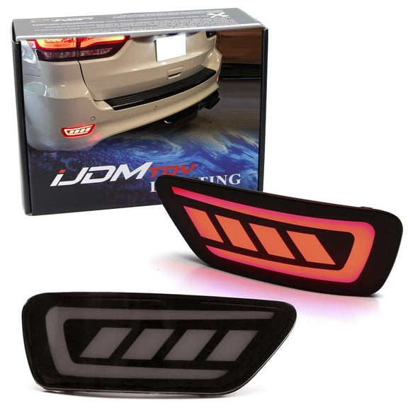 Dark Smoked Lens Full LED Rear Bumper Reflector Lights For Jeep WK2 Grand Cherokee, Patriot, Compass, Dodge Journey, Function as Tail/Brake & Sequential Blink Turn Signal
