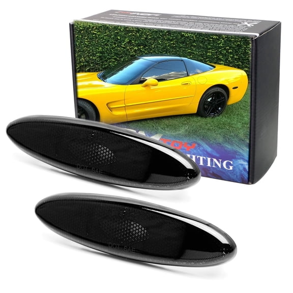 Dark Smoked Lens Rear Side Marker Lamp Housing Assemblies, For 1999-2004 Chevy C5 Corvette, Replace OEM Red Sidemarkers