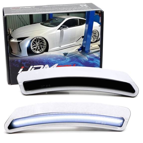 Dark Smoked Lens White Full LED Strip Wheelarch Bumper Reflector Replace Side Marker Light Kit For 2018-up Lexus LC500, Replace OEM Amber Front Reflectors