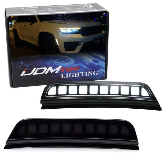 Dark Smoked Lens White/Ice Blue Driving, Amber Sequential Blink Full LED Front Bumper Side Marker Light Kit For Jeep 2021-up Grand Cherokee